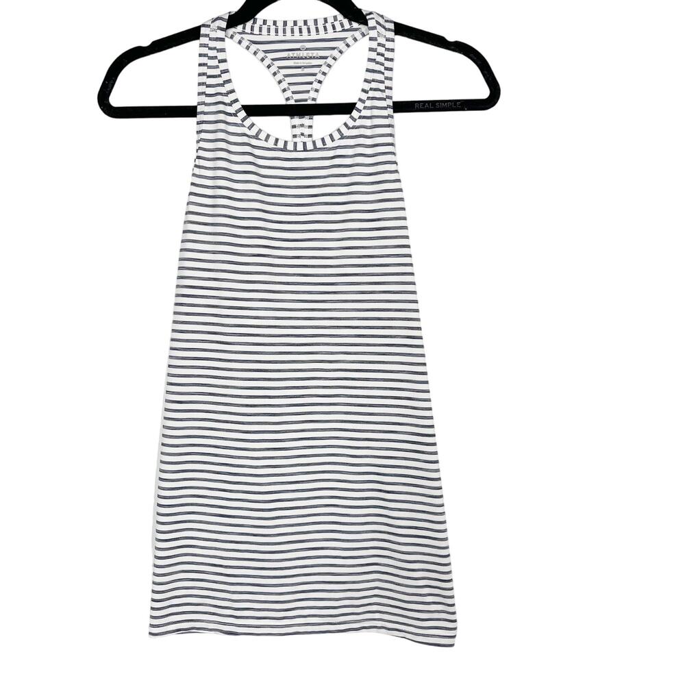 Athleta Small S White Heather Navy Blue Stripe High Neck Chi Tank Top Racerback